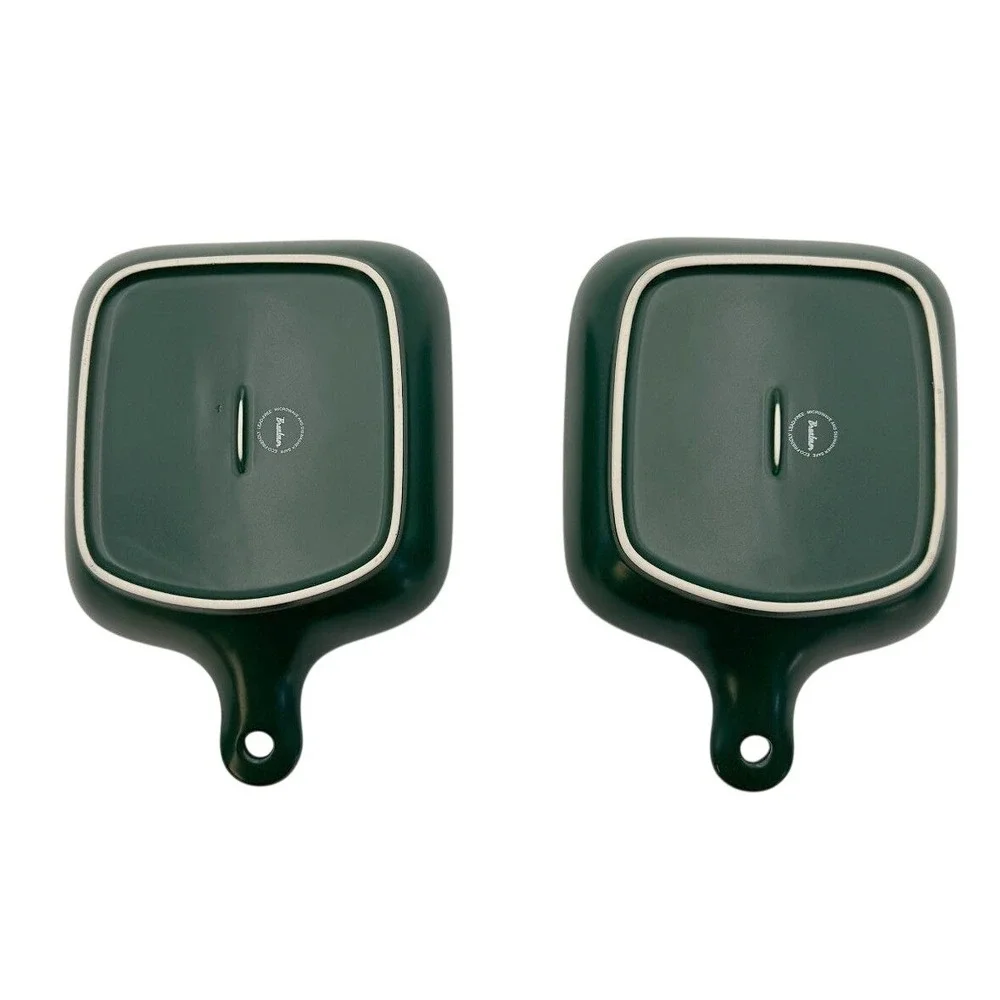 Bruntmor Set 2 Green Ribbed Ceramic Baking‎ Dishes Square Grill Pans w Handles